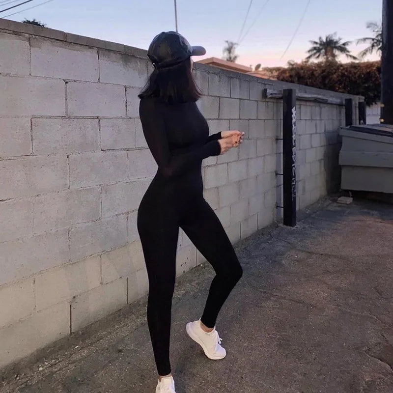 Gorgeous Long Sleeve Half-Turtle Max Compression Fitness Jumpsuit