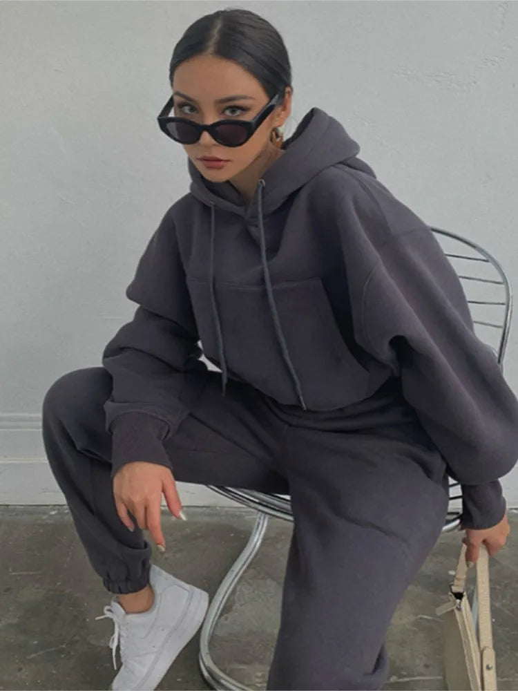 Coziest Oversized Two Piece Pullover Hoodie And Low Rise Sweatpants Set