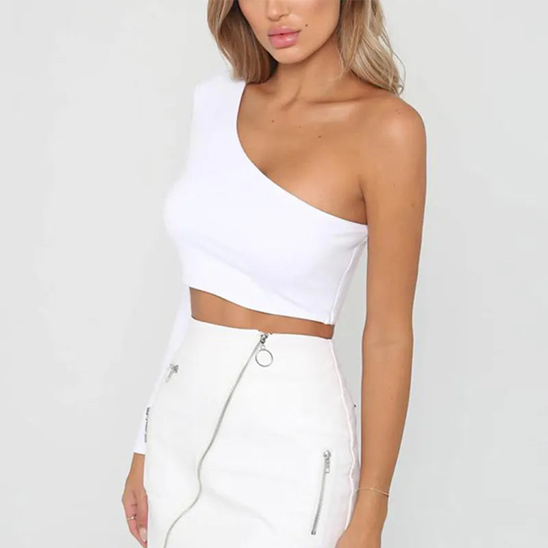 Stunning Off The Shoulder One Sleeve Bodycon Crop Top