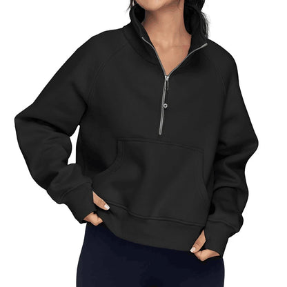 Chic Half-Zip Pullover Sweatshirt With Thumb Holes