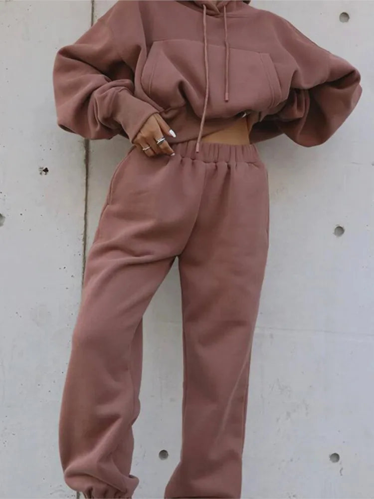 Coziest Oversized Two Piece Pullover Hoodie And Low Rise Sweatpants Set