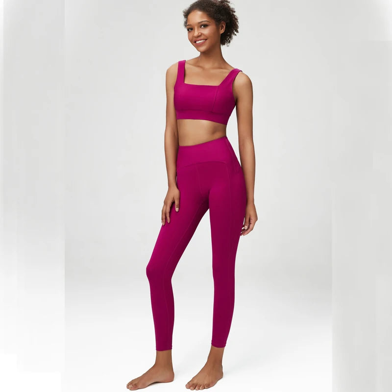 2 Piece Striped Yoga Set Beige / Pink Workout Set 