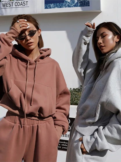 Coziest Oversized Two Piece Pullover Hoodie And Low Rise Sweatpants Set