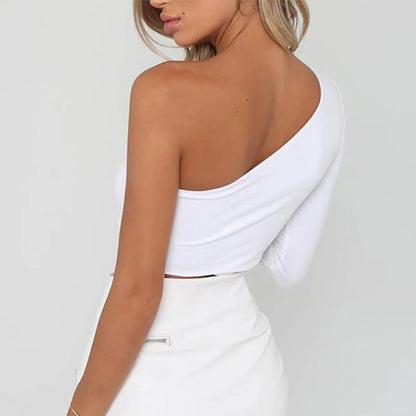 Stunning Off The Shoulder One Sleeve Bodycon Crop Top