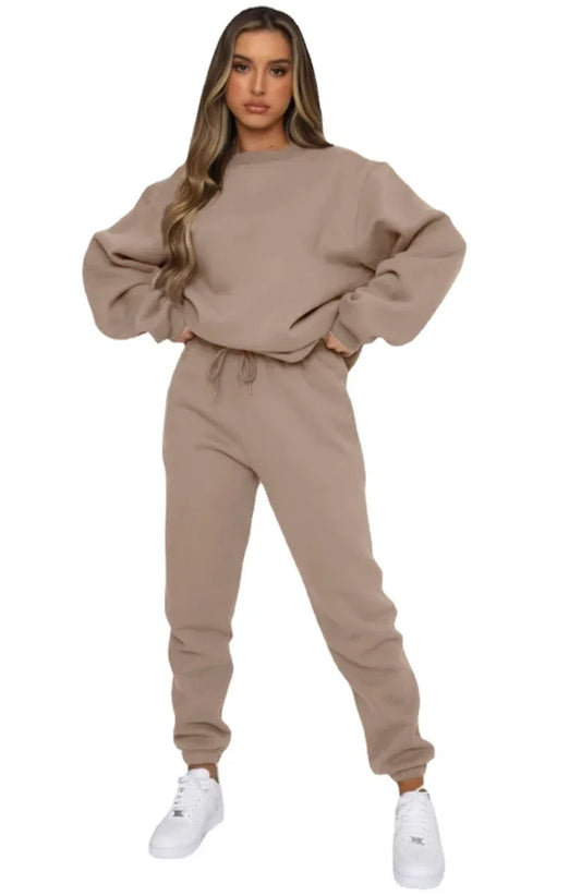 Cozy Two Piece Crew Neck Pullover With High Waisted Sweatpants Set