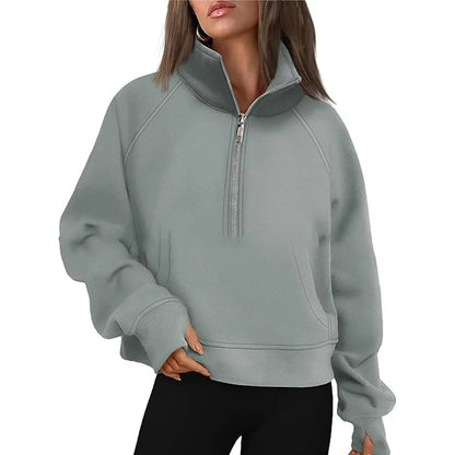 Chic Half-Zip Pullover Sweatshirt With Thumb Holes