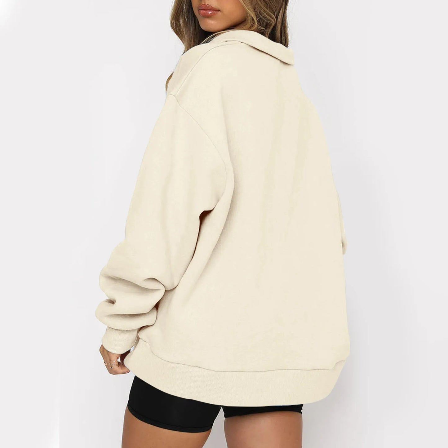 Chic Soft Cozy Lightweight Half-Zip Oversized Pullover Sweatshirt