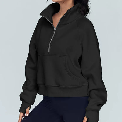 Chic Half-Zip Pullover Sweatshirt With Thumb Holes