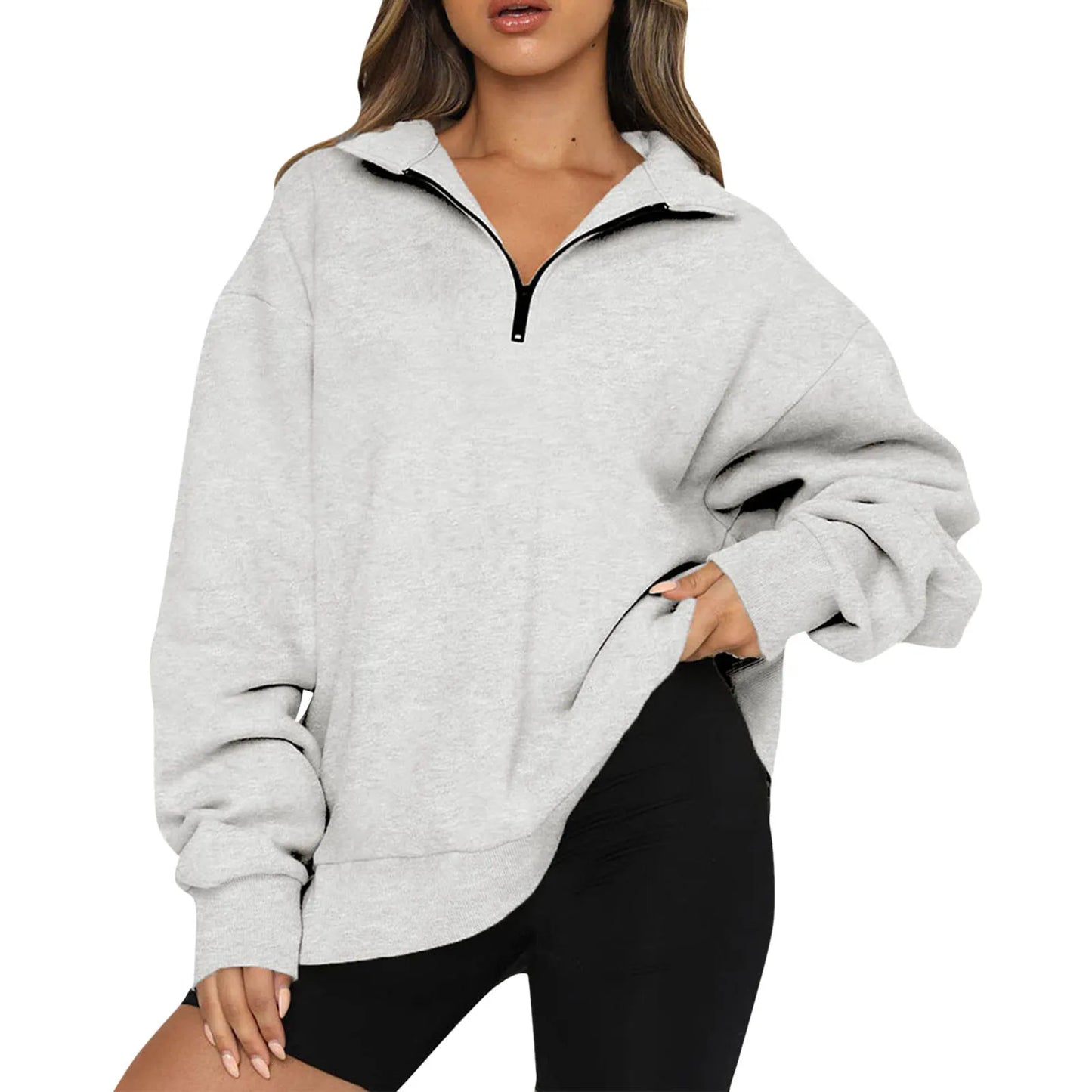 Chic Soft Cozy Lightweight Half-Zip Oversized Pullover Sweatshirt