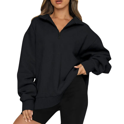 Chic Soft Cozy Lightweight Half-Zip Oversized Pullover Sweatshirt