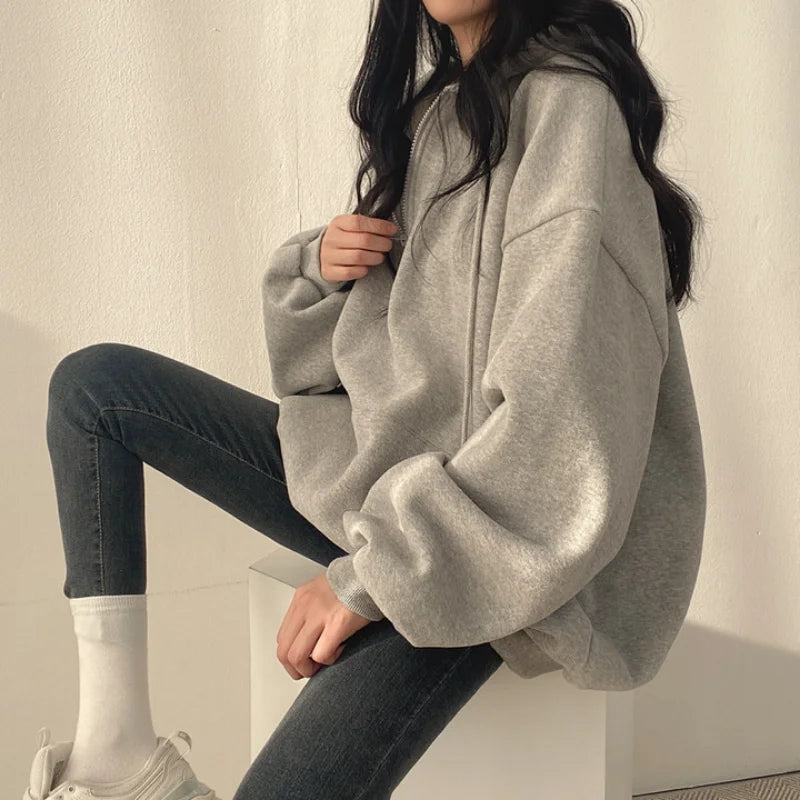 Oversized Loose Fit Half Zip Sweatshirt With Kangaroo Pocket