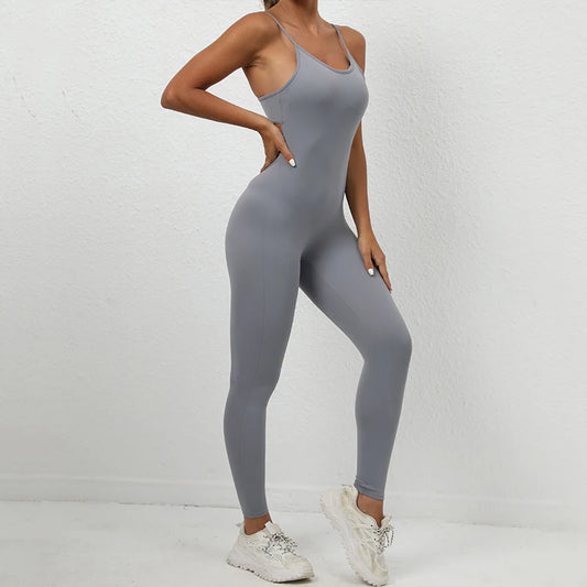 Seamless Spaghetti Strap Compression Pilates Fitness Jumpsuit With The Scruntched Booty