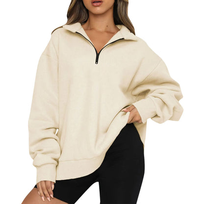 Chic Soft Cozy Lightweight Half-Zip Oversized Pullover Sweatshirt